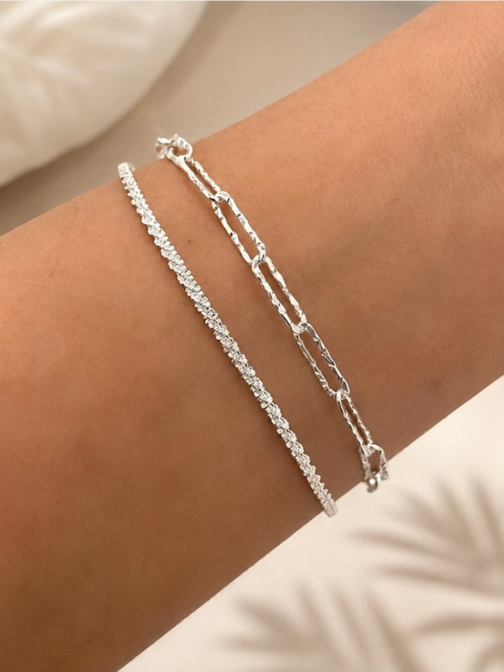 925 Sterling Silver Thin Multi Layer Bracelet Sequin Paperclip Link Bracelet